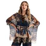 Palm Print Double Layer Top - Navy Free