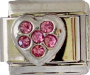 Stainless Steel Cz Pink Heart 9MM Italian Charm