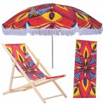 2.0M Beach Umbrella & Wooden Recliner Combo - Heather Burns Collection - Fun - Umbrellas.co.za - Umbrella Shop