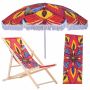 2.0M Beach Umbrella & Wooden Recliner Combo - Heather Burns Collection - Fun - Umbrellas.co.za - Umbrella Shop