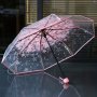 Transparent Cherry Blossom Pattern Folding Umbrella 8 Ribs Casual Lightweight Portable Rain Gears For Men's & Women's Outdoor Activities