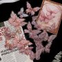20pcs/pack Pink Crystal 3D Butterfly Plastic Stickers Handcrafted Ornament For Scrapbooking DIY Room & Office Wall Decors Festive Party Favors