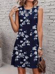 Women's Floral Print Casual Lounge Dress Round Neck Sleeveless Tank Dress Comfortable Home Wear
