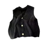 Women's Solid V-neck Sweater Vest - Knitting Elegant Pullover Casual All-match Single Breasted Daily Top