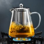 1PC Thickened Glass Teapot Heat Resistant Floral Tea Pot With Stainless Steel Filter Suitable For Dishwasher Perfect For Home Te
