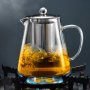 1PC Thickened Glass Teapot Heat Resistant Floral Tea Pot With Stainless Steel Filter Suitable For Dishwasher Perfect For Home Tea Brewing Tea Accessories