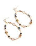 Goldair Gold Dark Blue & Peach Diamantes Open Oval Drop Earrings