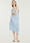 Frill-trimmed Cotton Dress - Blue Striped