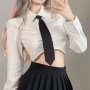 Black Pre Tied Pullover Tie Minimalist Satin Long Shirt Tie Elegant Style Uniform Suit Lazy Tie For Women