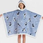 Kids 2 In 1 Grey Boston Terrier Hooded Poncho Blanket