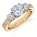 Luxury 14K Gold Plated Engagement Ring Inlay 3-STONE Round Cubic Zirconia Elegant And Beautiful Ring Available In Multiple Color