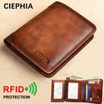 1PC Genuine Leather Rfid Blocking Wallets For Men Retro Thin Short Multi-functional Id Credit Card Holder Gifts To Men On Valent