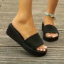 Women's Solid Color Knitted Sandals Slip On Soft Sole Platform Casual Slides Non-slip Summer Beach Wedge Slides