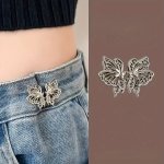 1 2PCS Adjustable Butterfly Jeans Button Waist Tightener Metal White For Perfect Fit Fashionable Accessory