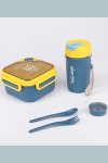 Senza Square 900ML Plastic Divided Lunch Box & 350ML Water Bottle Set With Spoon