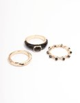 Black Enamel Rectangle Triple Stack Ring - M l