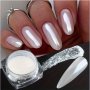 Pearl Chrome Nail Powder Mirror Effect Aurora Magic Pearlescent White Nail Powder Pigment High Gloss Glitter Nail Art Holographic Ice Aurora Dust Nail Powder