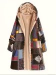 Elegant Multicolor Patchwork Hooded Coat