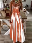 Two Tone V Neck Cami Dress Vacation Style Sleeveless Loose Cami Dress For Spring & Summer Women's Clothing