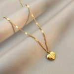 1PC Stainless Steel Golden Love Heart Necklace For Men And Women Trendy Party Jewelry Great Christmas Halloween Thanksgiving Day
