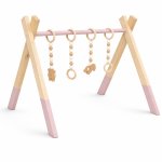 Dusty Pink Wooden Baby Gym With Wooden Dangles