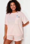 Plus Cotton Printed Knitted Pajama Set - Pink