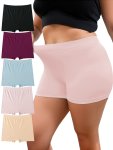 5PCS Women's Plus Simple Panties Plus Size Solid High Waisted Soft & Comfort Boyshorts