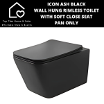 Icom Icon Ash Black Wall Hung Rimless Toilet With Soft Close Seat - Pan Only