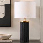 Frida Black Fluted Table Lamp With White Linen Shade