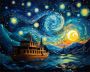 Diy Paint By Numbers Oil Painting Kit - Starry Night Ship