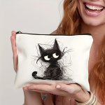 Scribbled Kitten Pattern Cosmetic Bag Makeup Bag Zipper Pouch Snack Bag Makeup Organizer For Travel Pencil Pouch Multi-purpose B