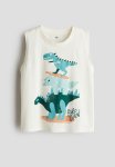 Printed Vest Top - White & Dinosaurs