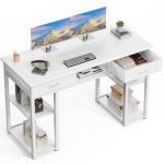 Dumos 48" Small Computer Home Office Desk For Bedroom With Drawers Gaming Writing Study Table With Storage Shelf Adjustable Feet