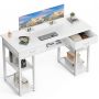 Dumos 48" Small Computer Home Office Desk For Bedroom With Drawers Gaming Writing Study Table With Storage Shelf Adjustable Feet Metal Frame Natura