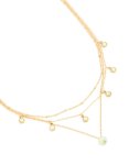 Waterproof Gold Plated Stainless Steel Green Jade Semi Precious Stone Pendant & Chain Layered Necklace