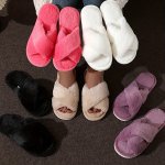 Women's Cross Band Fuzzy House Shoes Comfort Warm Leopard Print Soft Sole Indoor Sandals Non-slip Eva Sole Fabric Lined Home Sli