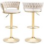 Cream Velvet Swivel Luxury Bar Stools - Set Of 2