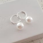 Kelly 925 Sterling Silver Hoop With Pearl Dangle Earrings 12MM Hoops