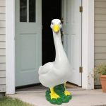 Asdfg Porch Goose Garden Decor Statues - Large White Yard Goose Statue Resin Duck Sculpture 20" High Lawn Goose Front Porch Good