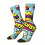 Fun & Vibrant Hip Hop Compression Socks - Colorful Cartoon Prints Breathable Polyester Blend Perfect For Sports & Gifts