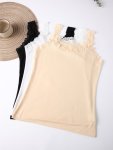 3PCS Simple Solid Lace Trim Tank Top All-match Round Neck Vest Top Women's Lingerie & Underwear