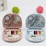 Compact Sewing Kit With MINI Scissors Buttons & Thread - Portable Needlework Set In Bright Pink blue For All Seasons
