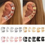 Multi Piece Ear Clip Set C Shape Double And Triple Layer Hollow Leaf Branch Shaped Ear Cuff Retro Minimalist Style Daily Wear Ac