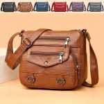 Retro Multi Pockets Crossbody Bag Soft Faux Leather Shoulder Bag Heart Decor Purse For Women