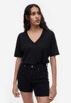 V-neck Linen-jersey T-Shirt - Black