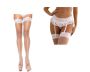 White Floral Lace Suspender Garter Belt Thong Set With Thigh High Stockings