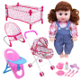 5 Pcs Dolls Buggy Toy Set Dolls Pram Set With Baby Doll And Cot Gril Gift