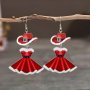 Christmas Dress And Hat Earrings - Acrylic 2D Long Drop Dangle Earrings For Men And Women Unique Jewelry For Holiday Party Santa Claus Theme