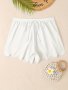 Scallop Trim Bow Tie Plain Swimsuit Bottoms High Waist Stretchy Boxer Shorts Women's Swimwear & Clothing