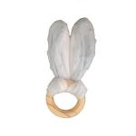 Bunny Ear Natural Wood Baby Teether - Blue & White